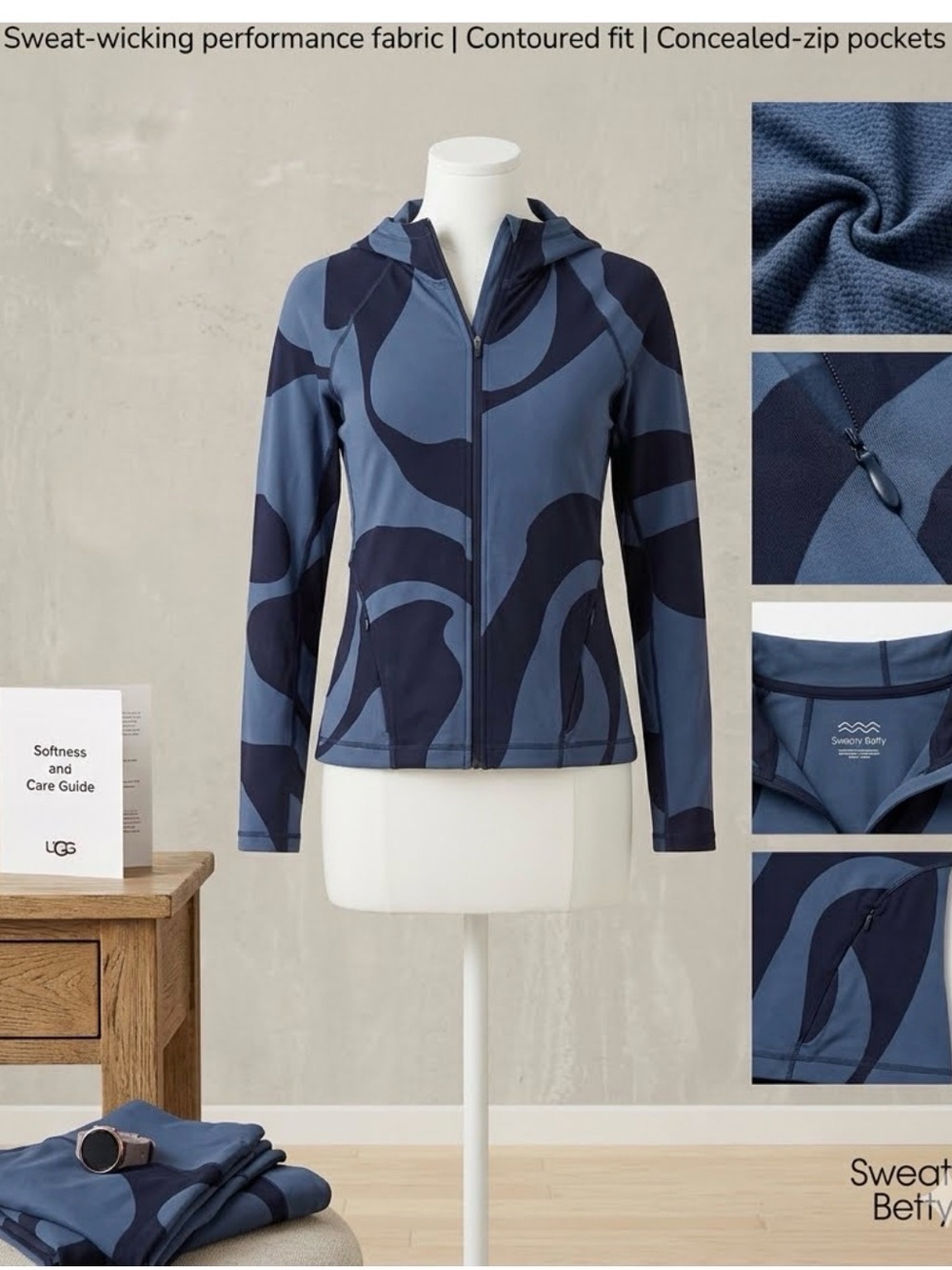 Sweaty Betty Blue Abstract-Print Zip Hoodie